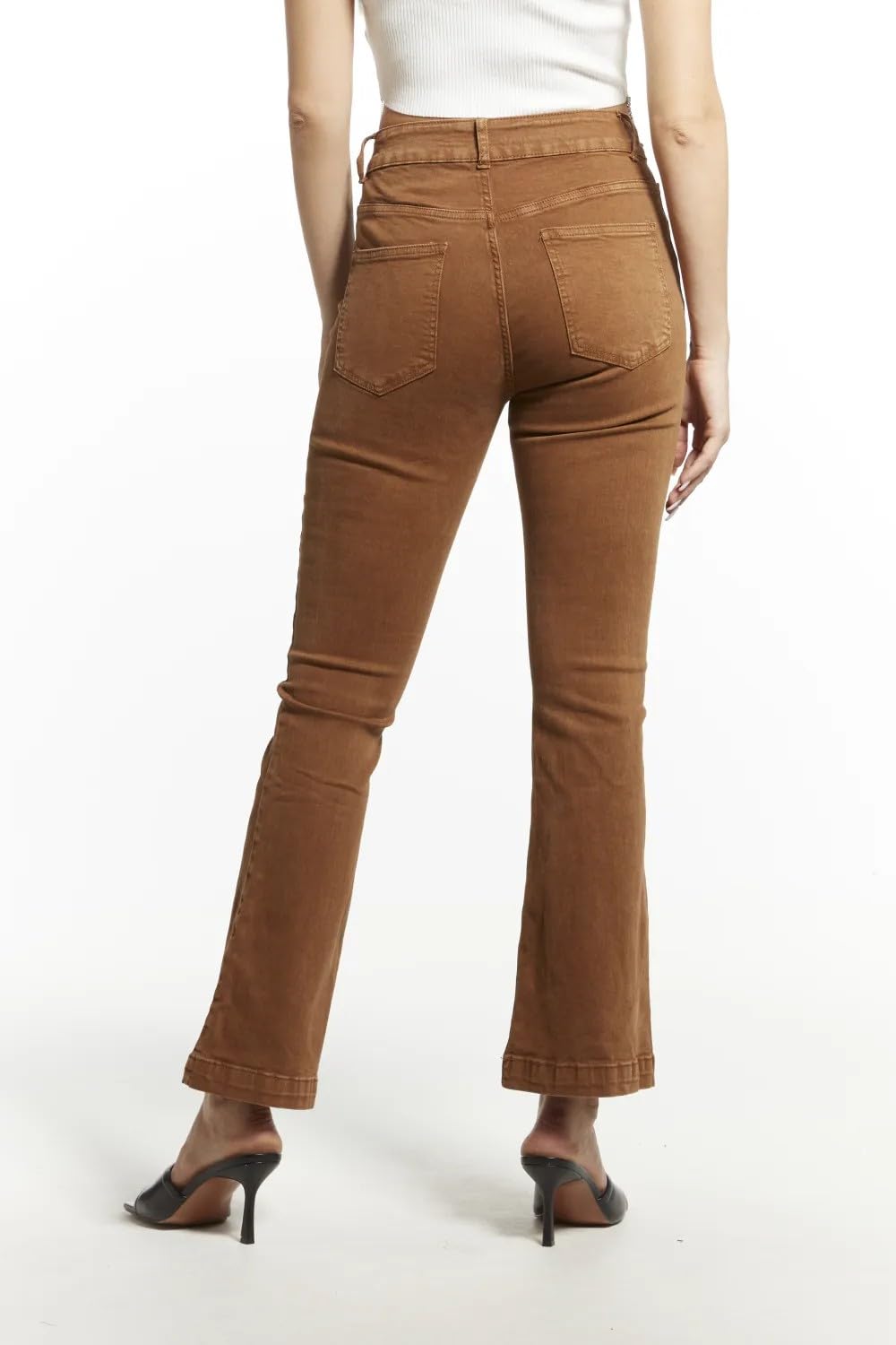 Pantaloni Donna Vita Alta Elasticizzati a Zampa – Jeans Svasati Casual Eleganti, vestibilità Slim (cod. 8048)