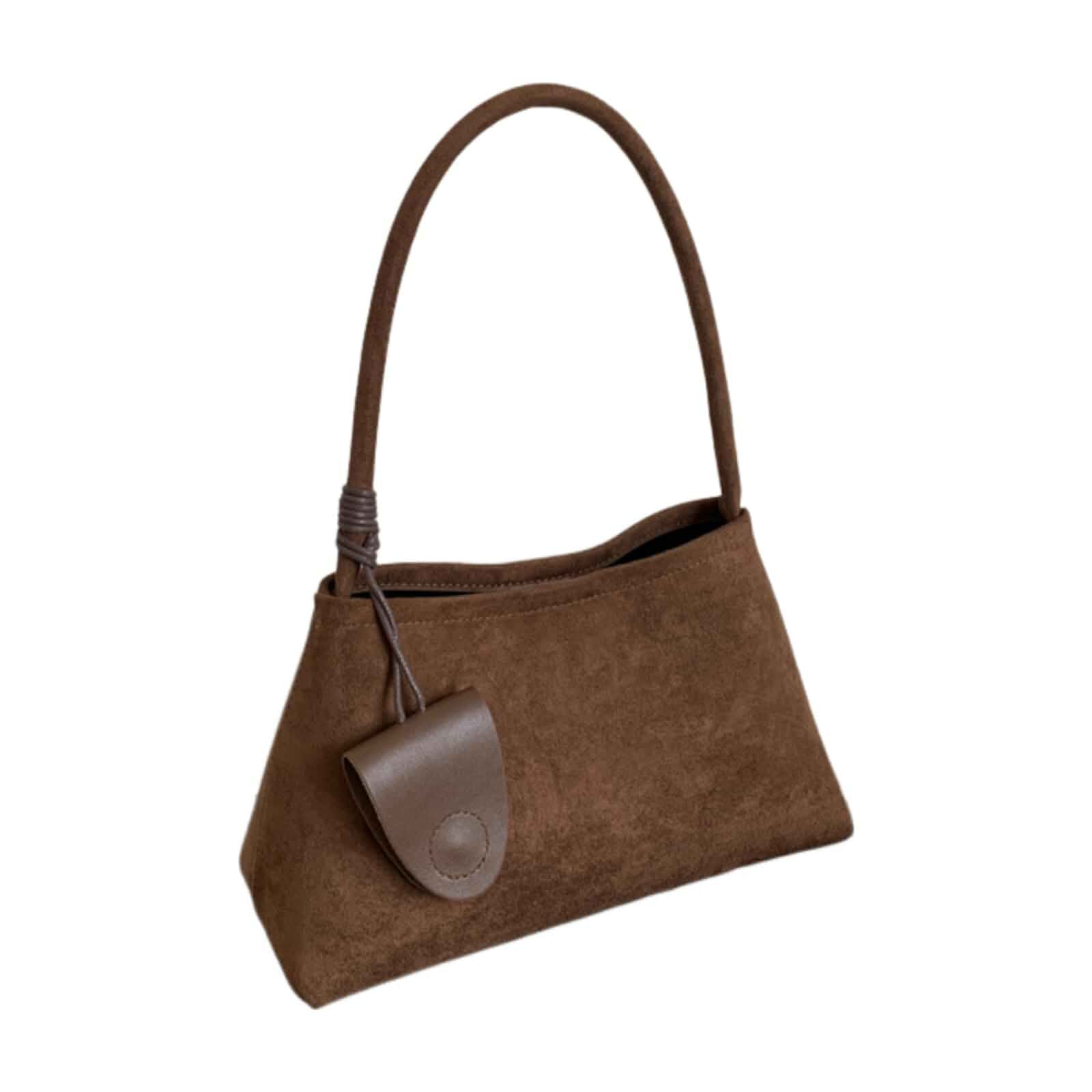 Women Vintage Suede Underarm Shoulder Bag Built-in Zipper Inner Pouch Casual Daily Retro Purse for Women with Leather Pendant