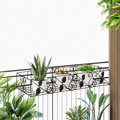 Image of Niyara || Metal Planter Stand || Flower Pot Stand for Railing Planters || Plant Stand Indoor Hanging Pot|| (Set of 1) Large - 75 cm (Leaf design)