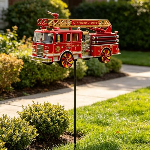 Fire-Truck Garden Wind Spinner, Decorative Tractor Wind Spinner for Outdoor Garden Art, Red Windmill for Gardening Decorations, Dynamic Art Hanging Sculpture, for Women, Mom, Men
