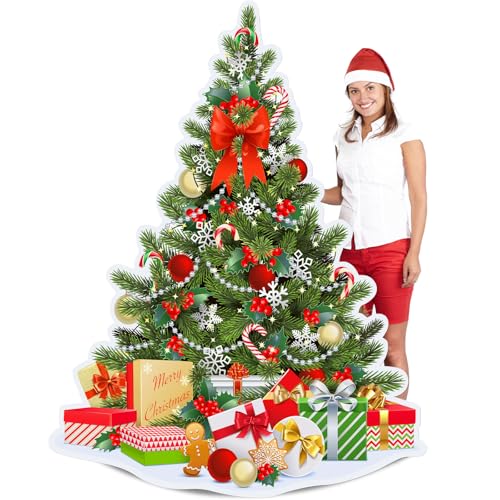 DoubleFill 6 Ft Christmas Tree Life Size Cardboard Cutout Stand Ups Christmas Tree Photo Props Waterproof PVC Standup Christmas Party Decoration for Xmas Party Floor Yard Outdoor Indoor Home Decor