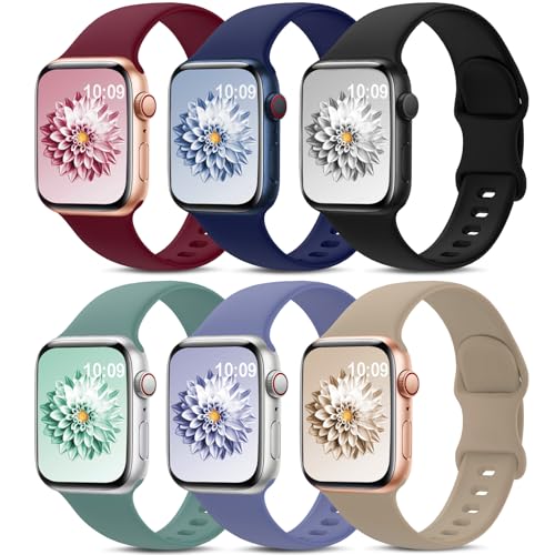 6 Pack Sport Bands Compatible with Apple Watch Band 38mm 40mm 41mm 42mm 44mm 45mm 49mm 46mm,Silicone Waterproof Strap for iWatch Apple Watch Series 11 10 9 Ultra 8 7 6 5 4 3 2 1 SE Women Men