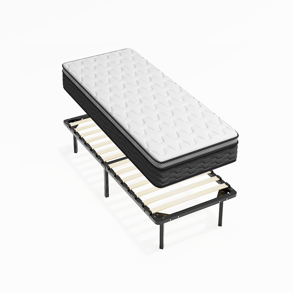 DEWINNER Set Materasso Singolo 80x190 a Molle e Schiuma alto 30 cm + Rete in ferro a doghe,in Legno Ortopedica,con 6 piedi Smontabile,Altezza 35cm,Confortevole e Traspirante,da montaggiare