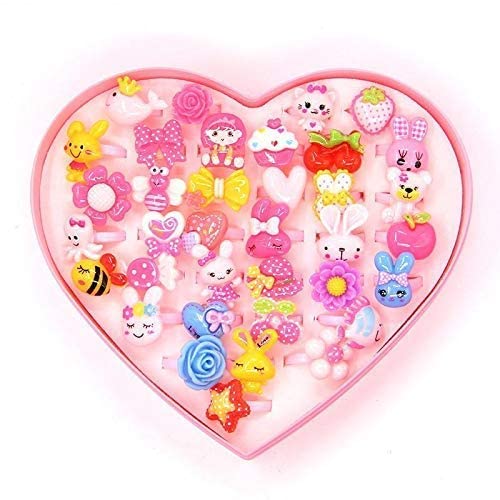 VIRTUAL WORLD Adjustable Ring Set for Girls 36pcs Jewelry Rings with Heart Shape Box, Birthday Gift(Cartoon)(Assorted) (B09N1FGHLP) Amazon Price History, Amazon Price Tracker