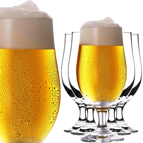 PLATINUX Copas de cerveza, 300 ml (máx. 400 ml), juego de 6 vasos de cerveza de cristal Crystalline