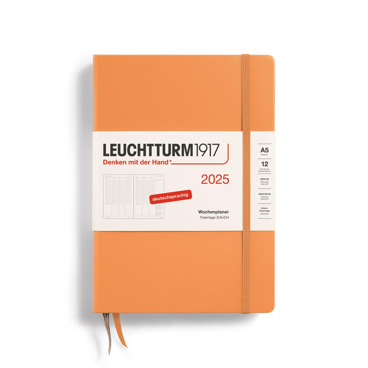 LEUCHTTURM1917 370589 Weekly Planner Medium (A5) 2025, Apricot, German