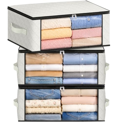 Image of Fab totes 35L Closet Organizers and Storage, Foldable Under Bed Storage Containers, Storage bags for Organizing Bedroom, Closet, Clothing,Organization with Handle (3 Pack,Ivory)