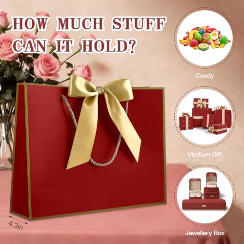 Image of JMANNI Mothers Day Gift Bags with Handles, 13 inch Medium Gift Bag for Presents, 1 Pcs Bags with 2 Tissue Paper and 1 Cards for Baby Shower Wedding Bridal Shower Mother's Day Birthday Party (GoldenRed)