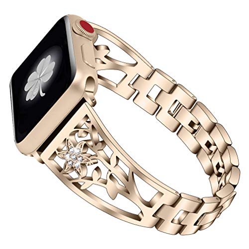 Wunderschönes Schmuck-Armband für Apple Watch 1/2/3/4, verstellbares Armband, Uhrenarmbänder für Frauen (Champagner-Gold, 42 mm/44 mm)