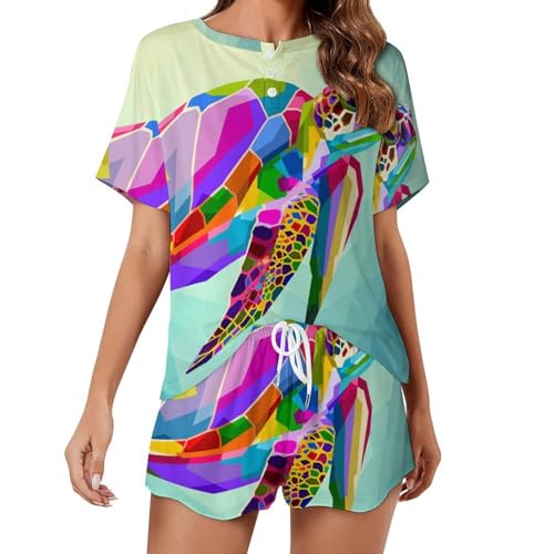 Ensemble de pyjama femme tortue vêtement de nuit d'été léger