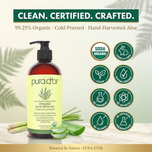 PURA D'OR ORGANIC Aloe Vera Gel Soothing Moisturizer, Lemongrass, 16oz - image 7