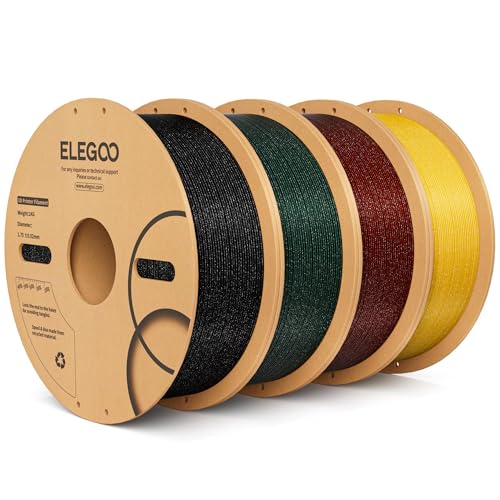 Image of ELEGOO Sparkle PLA Filament 1.75mm Bundle 4KG, Glitter Twinkling 3D Printer Filament Dimensional Accuracy + /- 0.02mm, 4pcs 1kg Spool(2.2lbs) Sparkle Black, Red, Green, Gold