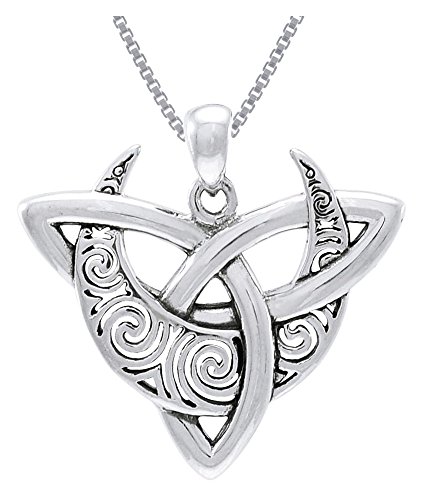Celtic Triquetra Moon Goddess Trinity Knot Sterling Silver Pendant Necklace 18