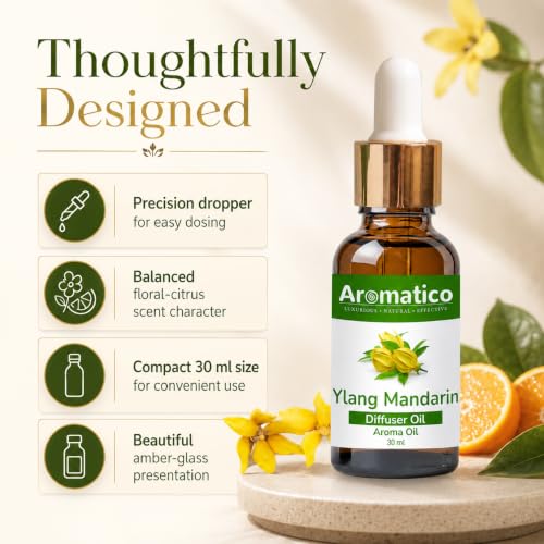 Image of AROMATICO Ylang Mandarin Diffuser Oil | Long Lasting Scented Home Fragrance | Natural Essential diffuser Oil Fragrance Sleep & Pure Aromatherapy 30ML
