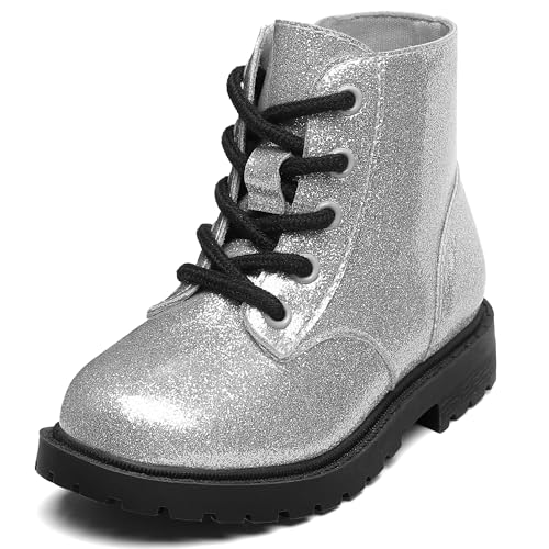 Girls Lace Up Combat Boots Waterproof Side Zipper Ankle Booties for Toddler/Little Kid/Big Kid