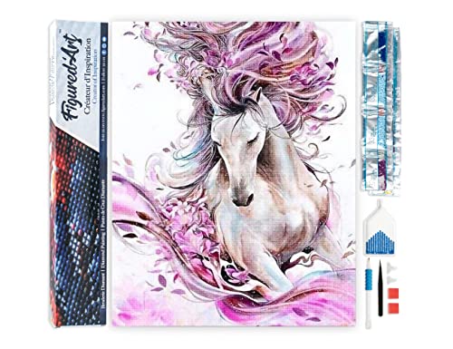 Broderie Diamant Cheval Rose 40x50cm Figured'Art Kit Complet Perles Carrées