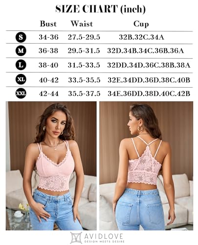 Image of Avidlove Lace Bralette for Women V Neck Camisoles Racerback Adjustable Strap Sexy Crop Tops
