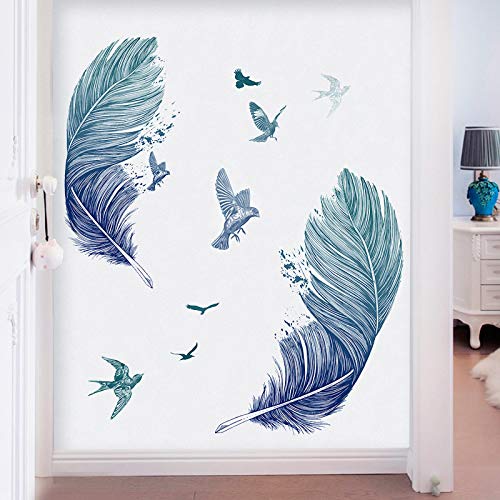 COVPAW® Graz Design Sticker mural XXL Motif plume Bleu Cover