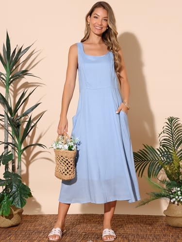 Image of Seta T Women's Linen Dresses Summer Sleeveless Sundress Casual Loose Flowy Midi Tank Beach Dress
