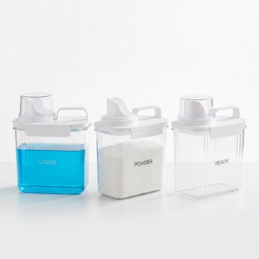 Laundry Detergent Dispenser, 1100ml, with Measuring Cup, Airtight Storage Container for Liquid Soap and Washing Powder, Moisture-Proof Organiser with Handle and Pour Spout (Pack of -1)-image-4