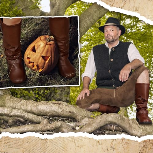 Image of Cuffbow Halloween Pirate Costume Boots for Men Medieval Renaissance Steampunk Cosplay Boots Gothic Adult Button Leather Shoes