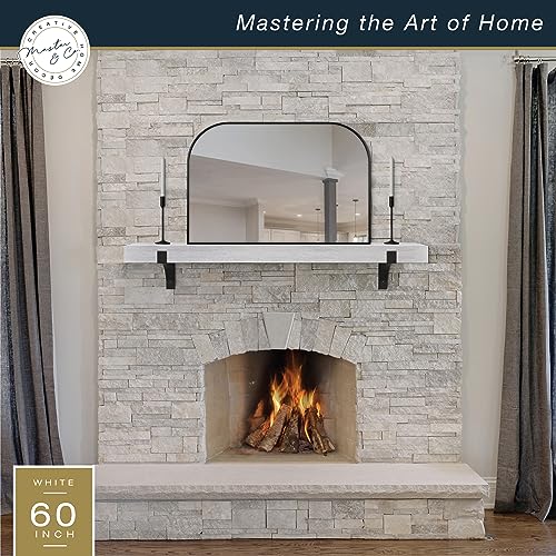 Image of Master & Co. Modern Floating Fireplace Mantel with Black Metal Brackets, Long Floating Shelves for Wall Decor, 60 inches, White Woodgrain