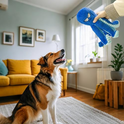 Chongqile Quietschende Hundespielzeuge- Plüsch Plüsch Plüschtiere für große Welpen- Oktopus geformte Spielzeug, um sie beschäftigt zu halten- Outddor für Indoor Play- Tug of War Game