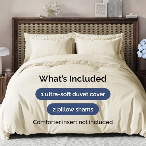 Image of Duvet Cover Cal King Size Set - Extra Soft Cal King Duvet Cover 104 inch x 98 inch with 2 Pillow Shams for Women, Men, Kids & Teens - Hotel Luxury w / Zipper Closures & Ties - Comfy & Breathable (Off White)