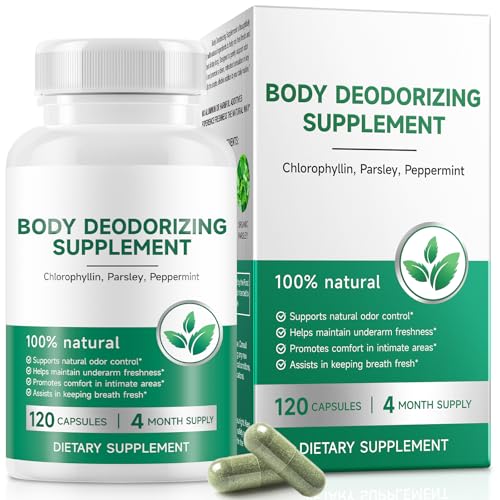 Body Deodorizing Supplement Natural Internal Deodorant for Underarms Intimate Areas & Oral Breath Chlorophyll Capsules for Women & Men 120 Count