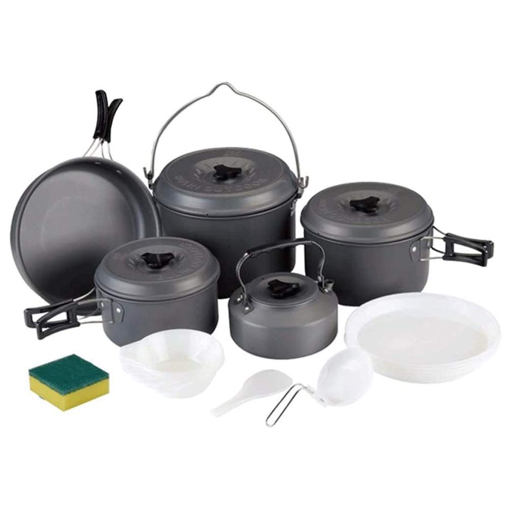 Camping Cookware Mess Kit Anodized Aluminum Camping Cookware Set Backpacking Pans Pot Mess Kit for 6-7 Person for Outdoor Camping Backpacking Hiking Picnic