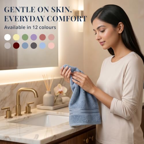 Image of LANE LINEN 575 GSM 100% Cotton Hand Towel 2PC - Dusk Blue | Zero-Twist Weave, True 60x40cm Each, Quick Dry & Absorbent, Ideal for Gym & Daily Use