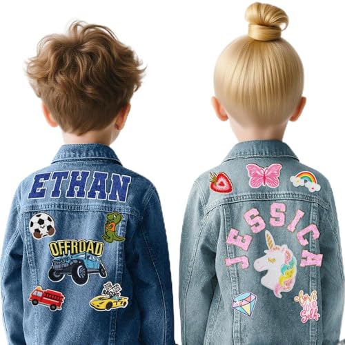 Personalized Jean Jacket for Girls Boys 1-12T Custom Long Sleeve Jean Jacket with Name Back to School Brithday Christmas Gifts