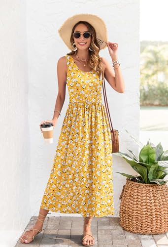 Image of WNEEDU Women's Summer Maxi Dress Casual Sleeveless Sundress