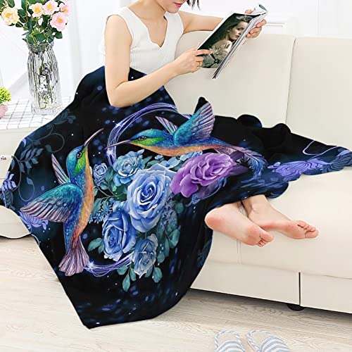 COEQINE Throw Blankets for Couch Flannel Blanket Throw Bed Lightweight Sofa Warm Soft Cozy Blankets for Kids Adult,Print Blue Floral Bird - Image 2