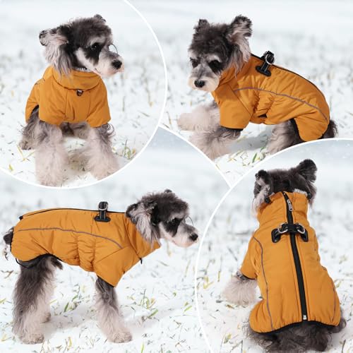 Savlot Hundejacken für den Winter Winddicht Wasserdichtes 2-in-1-Outfit Hundemantel für kaltes Wetter Reflektierende Hundeweste mit Geschirr Welpen-Winterjacke Hundemantel mit Reißverschluss