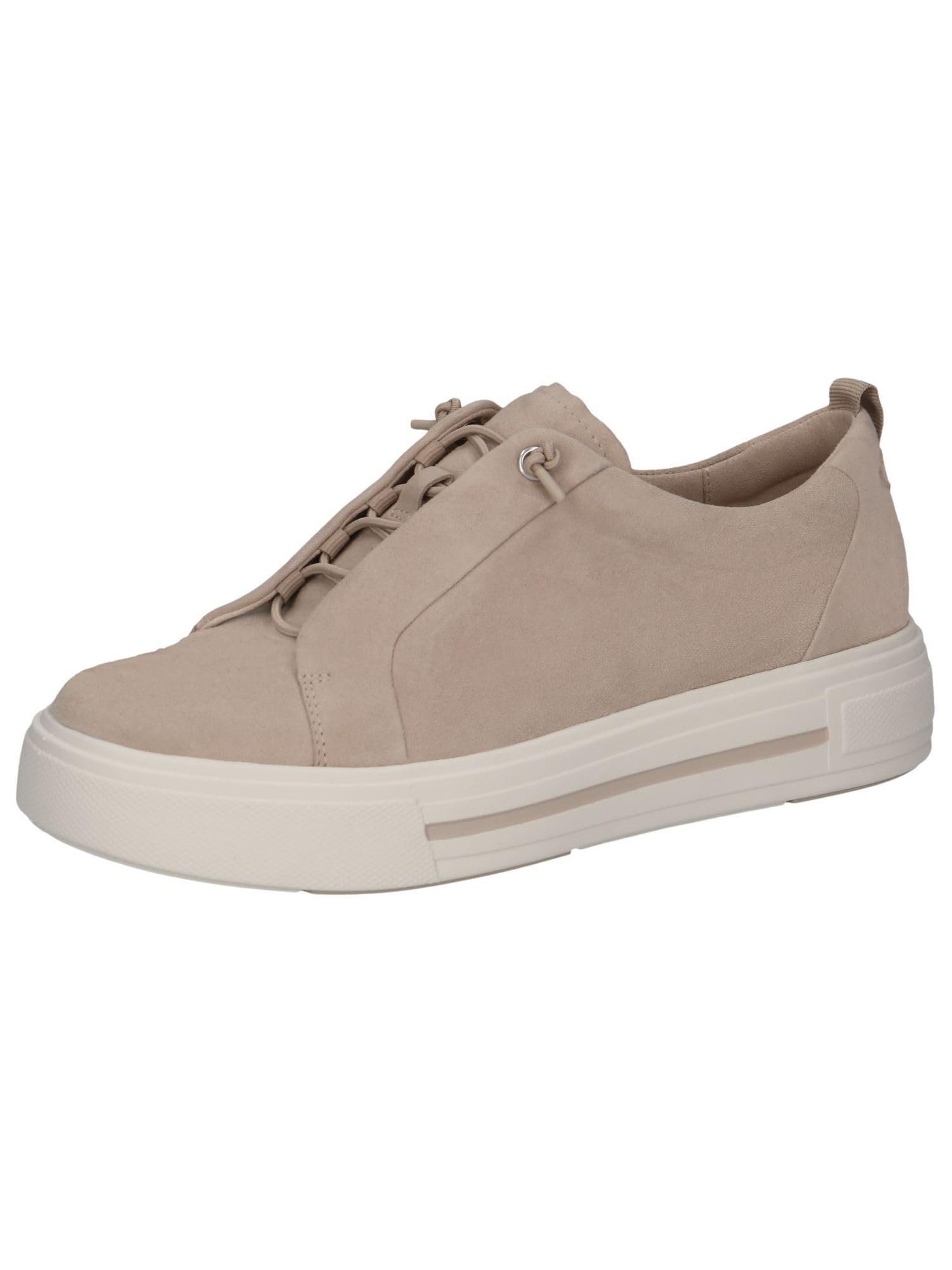 CAPRICE Women's Platform Leather Sneakers Low Top, Beige (Sand Suede), 3.5 UK