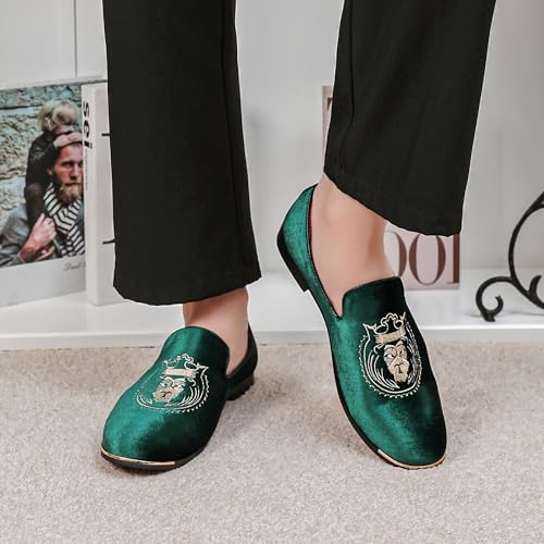 LCQL Men's Slip-On Embroidery Penny Loafers Flat Boat Shoes for Driving Walking Wedding Outdoor Indoor Size 7-142