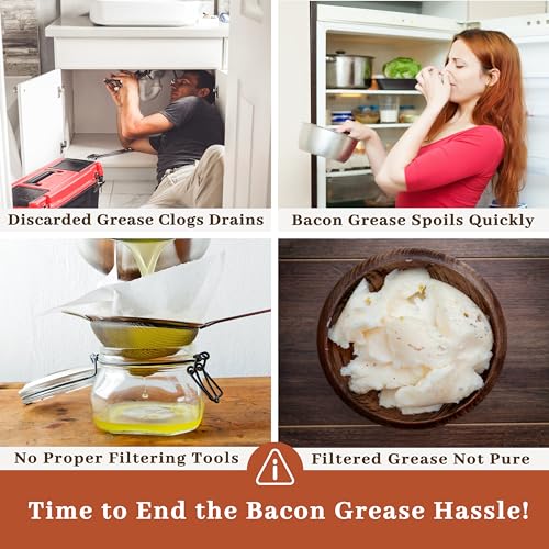 Image of Ayerphalo Bacon Grease Container with Strainer - With Food-Grade Silicone Spatula, 24oz Enamel Rustic Farmhouse Fat Container, Keeper, Recipes, Dishwasher Safe (Pack of 2)
