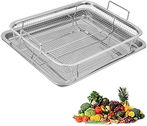AGSYFFD 2 pieces air fryer basket for oven 12.8x9.6inch,tray and grease trap set bacon rack for oven crisper for french fried/frozen food (silver)
