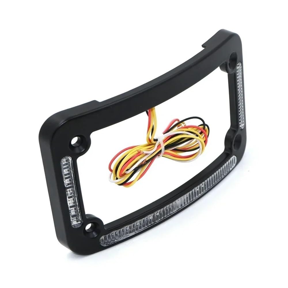 Trasera Lámpara Marco De Matrícula Motocicleta Curvado Con Doble LED, Freno O Giros, Acabado En Negro