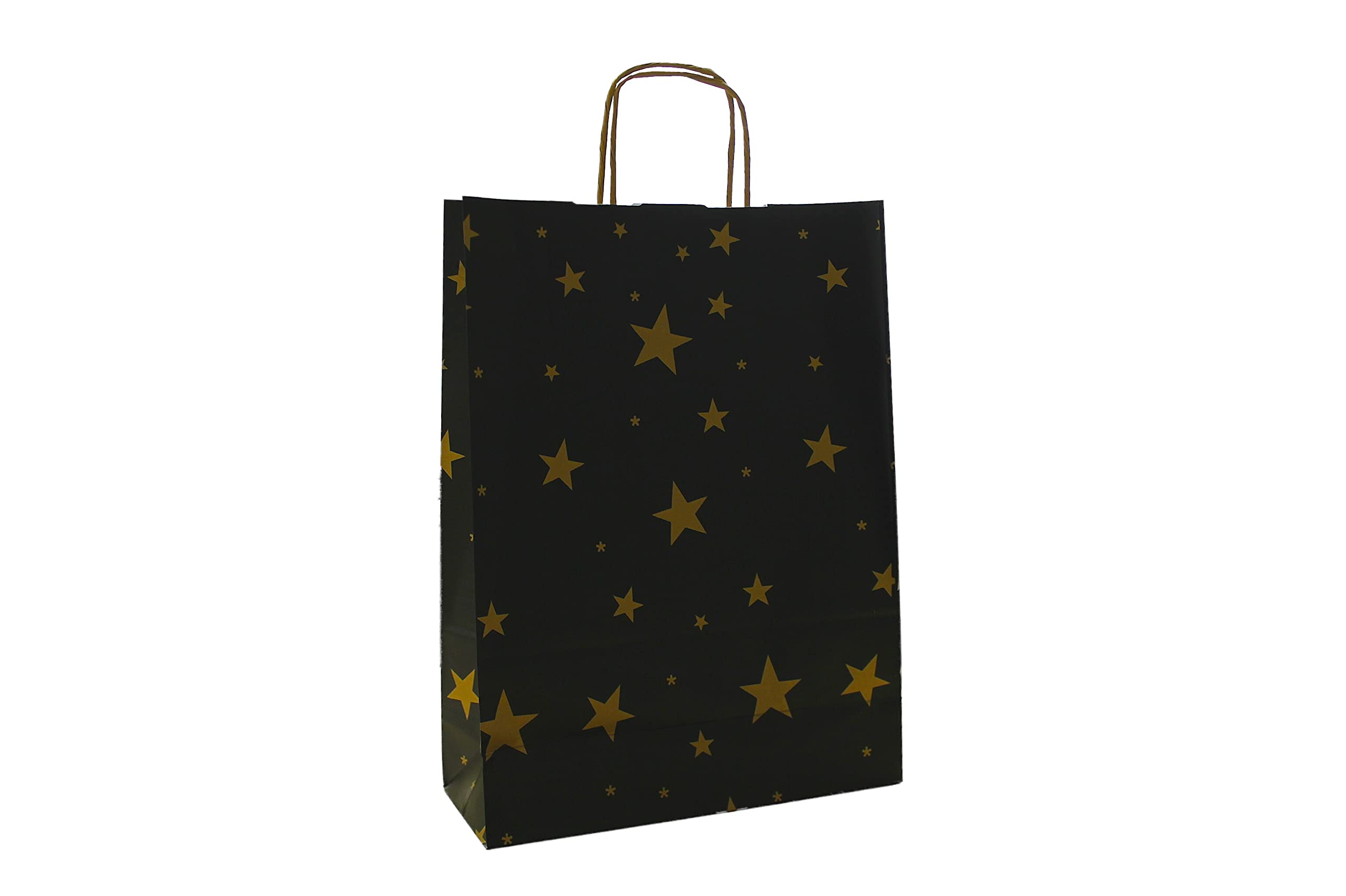 Lot de 250 sacs de transport en papier de Noël avec cordon Noir étoiles Doré 18 + 7 x 24 cm