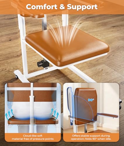 Image of Electric Chair Lift with 4 Wheels and PU Cushion, Get Up from Floor Lift for Elderly, 573 LBS, Safety Seat Belts and Handrails, Suitable for Home or Care Facilities Use