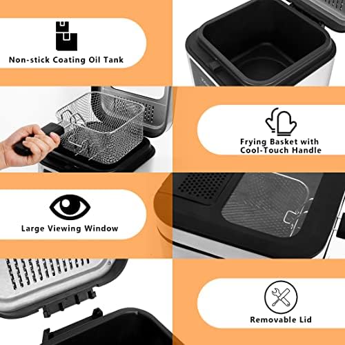 Deep Fryer, CUSIMAX 2.5L Deep Fat Fryer with Viewing Window, Countertop Fryer, 140-190°C Adjustable Temperature Control, Removable Lid with Filter, Safety Handle, Easy Clean, 1200W, Silver