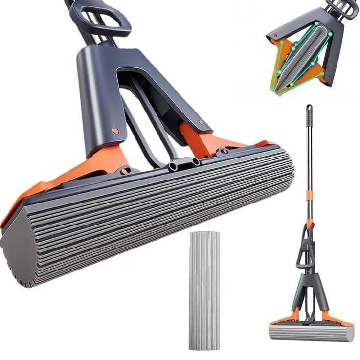 Sponge Mop with Adjustable Handle - Super Absorbent Roller for Wet and Dry Use - Self-Wringing, Removable, Reusable Squeeze Floor Mop