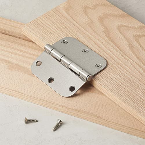 Amazon Basics Rounded 3.5 Inch X 3.5 Inch Door Hinges, 18 Pack, Satin Nickel #TOP6