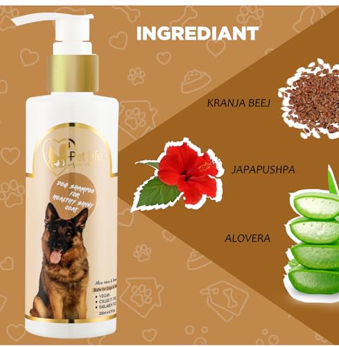 Image of Pet Life Organic Dog Shampoo for Healthy Shiny Coat for Lhasa Apso Dog & Puppy Nourishing Hair, Healthy Coat & Shiny Body Wash - Made with Natural Ingredients for All Dog Breed - 200 Ml