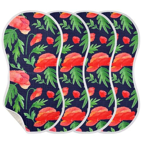 Watercolor Poppy Foliage Navy Burp Cloths for Babies Burp Rag Cotton Spit Up Rag for Baby Boy Girl3