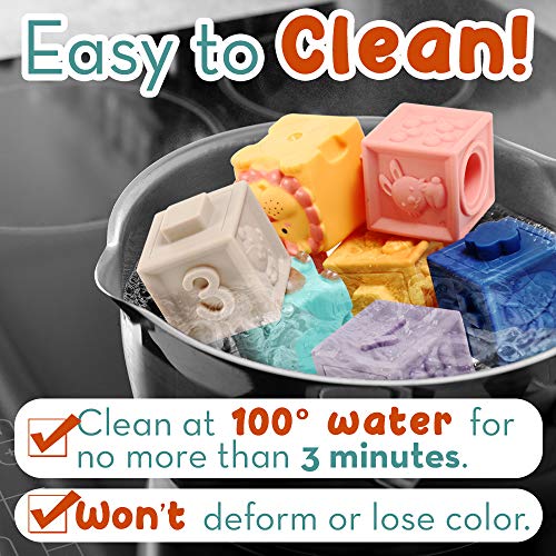 Baby Blocks 12 Pcs-Baby Toys For Toddler Baby Girl Boy 0-3-6-9-7-8-12-18 Months-Soft Stacking Building Blocks-Montessori Learning Infant Teething Chewing Toy-Squeeze Sensory Toys-Newborn Baby Bath Toy #TOP4