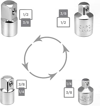 4pcs Socket Adapter Socket Sets 1/2 to 3/8, 3/8 to 1/2,1/4 to 3/8, 3/8 to 1/4 for Impact Driver Ratchet Converter Socket Wrenches Reducer Set