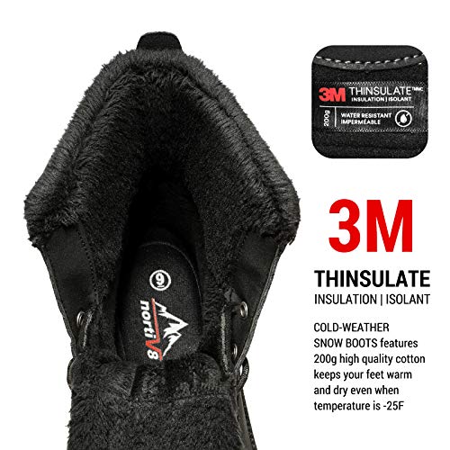 NORTIV 8 Men's Waterproof Winter Snow Boots,Size 10.5,Black,AVENUE-W